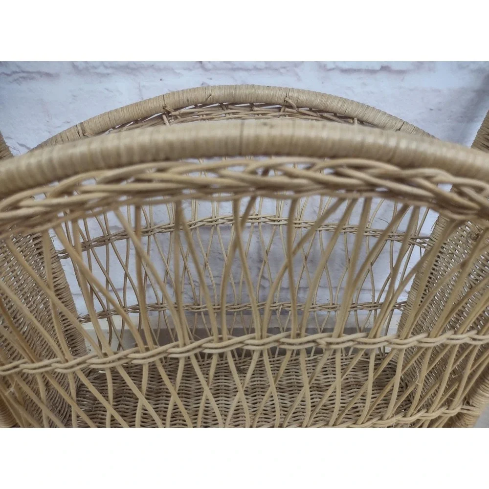 Vtg Wicker Woven Magazine Rack Arched Design Boho Retro Storage